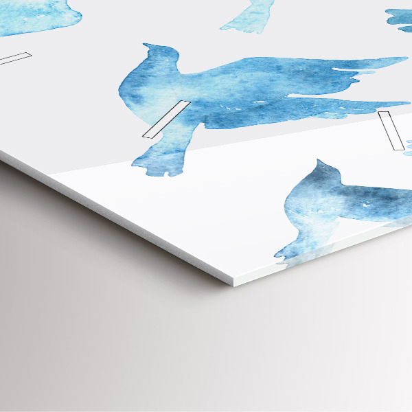 Szögletes fali üvegóra Repülő kék madarak