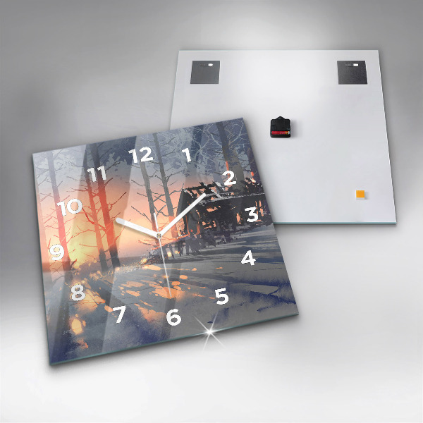 Szögletes fali üvegóra Téli fa táj