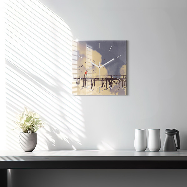 Szögletes fali üvegóra Ember a régi hídon