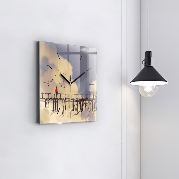 Szögletes fali üvegóra Ember a régi hídon