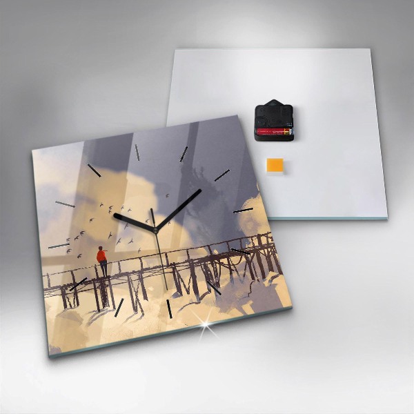 Szögletes fali üvegóra Ember a régi hídon