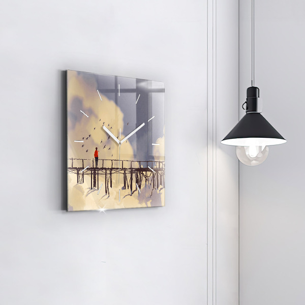 Szögletes fali üvegóra Ember a régi hídon