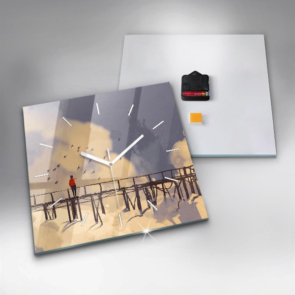 Szögletes fali üvegóra Ember a régi hídon