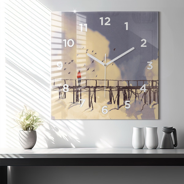 Szögletes fali üvegóra Ember a régi hídon