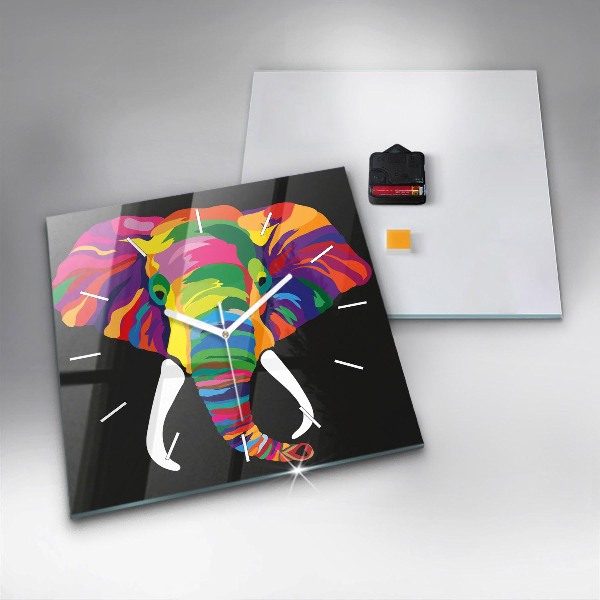 Szögletes fali üvegóra Színes elefánt