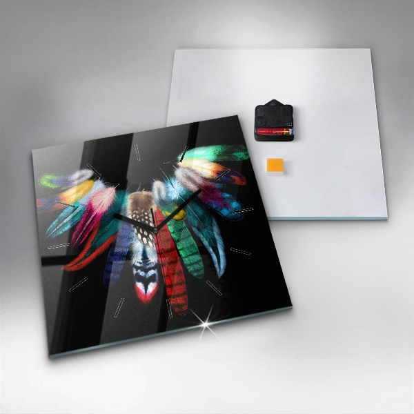 Szögletes fali üvegóra Színes madártollak