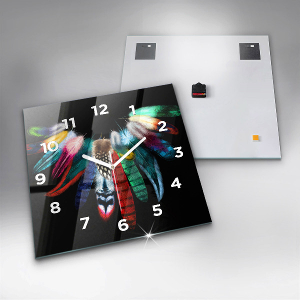 Szögletes fali üvegóra Színes madártollak