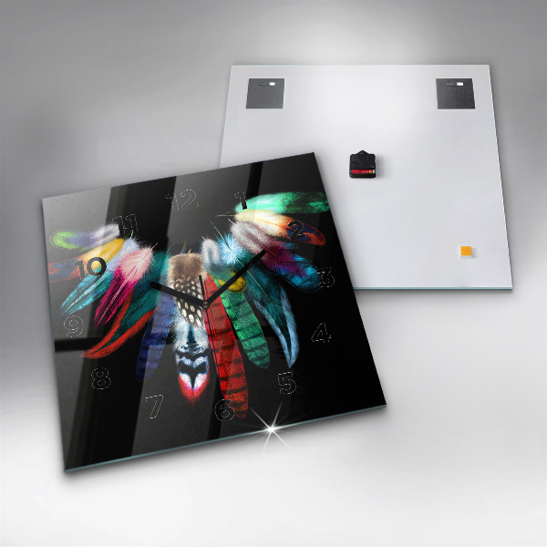 Szögletes fali üvegóra Színes madártollak