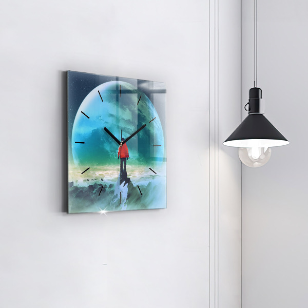 Szögletes fali üvegóra Ember a Holdon