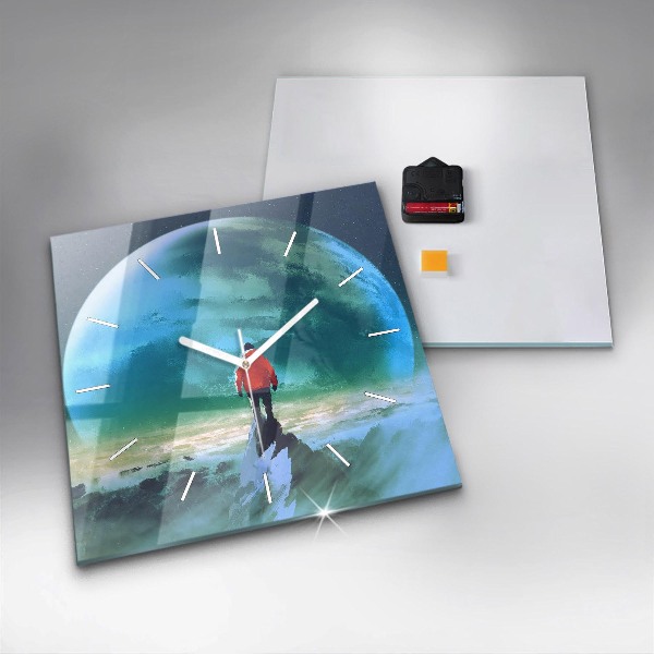 Szögletes fali üvegóra Ember a Holdon