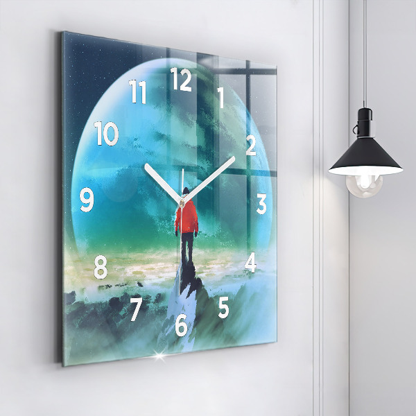 Szögletes fali üvegóra Ember a Holdon