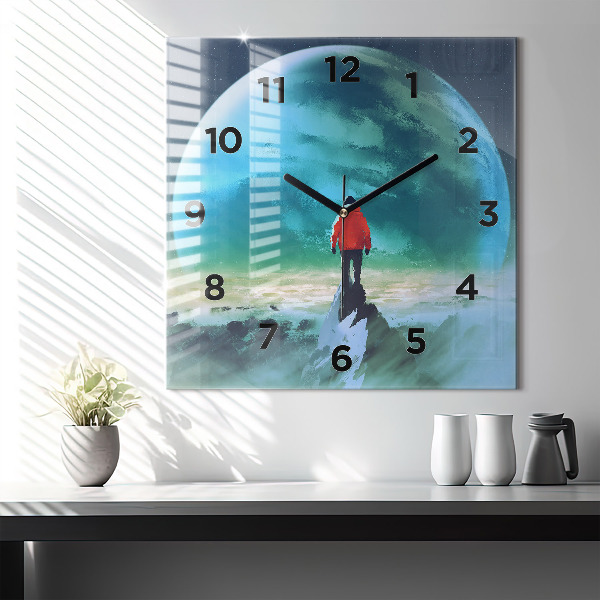 Szögletes fali üvegóra Ember a Holdon