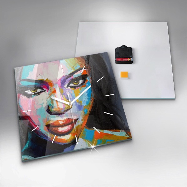 Szögletes fali üvegóra Színes női arc
