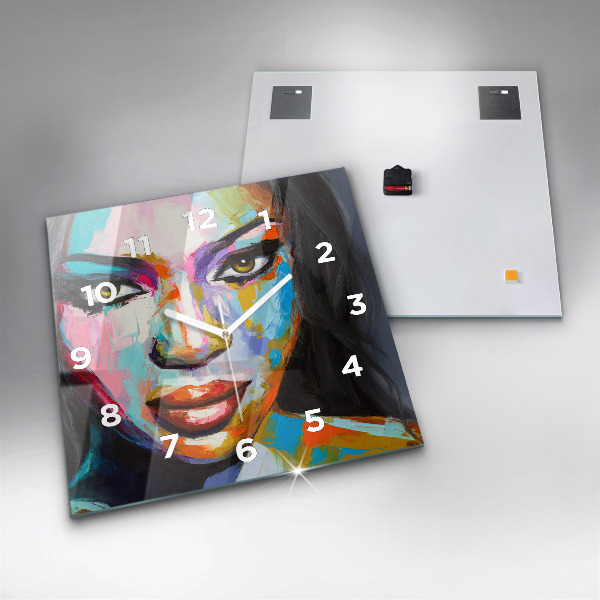 Szögletes fali üvegóra Színes női arc