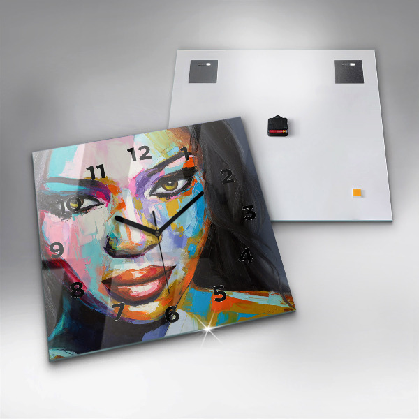 Szögletes fali üvegóra Színes női arc