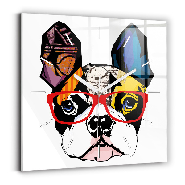 Szögletes fali üvegóra Francia bulldog szemüveggel