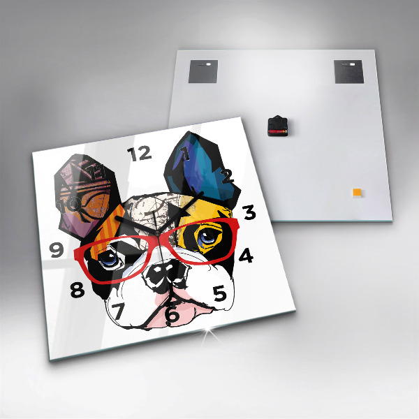 Szögletes fali üvegóra Francia bulldog szemüveggel