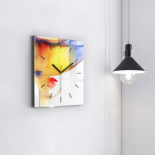 Szögletes fali üvegóra Nő kalapban