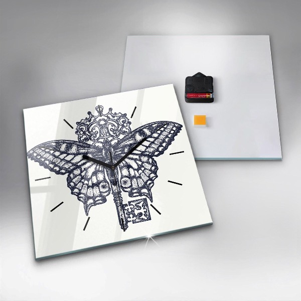 Szögletes fali üvegóra Pillangó és kulcs - bohó stílus