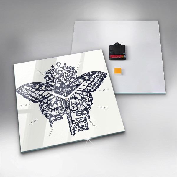 Szögletes fali üvegóra Pillangó és kulcs - bohó stílus