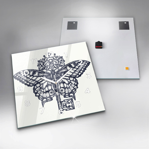 Szögletes fali üvegóra Pillangó és kulcs - bohó stílus