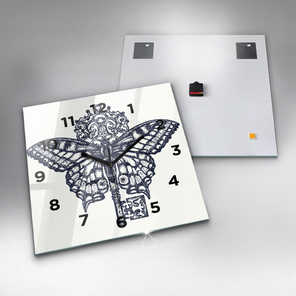 Szögletes fali üvegóra Pillangó és kulcs - bohó stílus