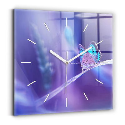 Szögletes fali üvegóra Pillangó a fűben