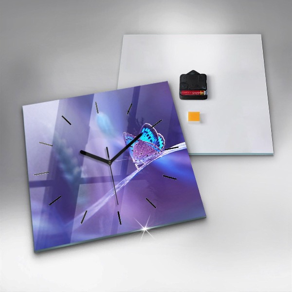 Szögletes fali üvegóra Pillangó a fűben