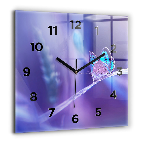 Szögletes fali üvegóra Pillangó a fűben