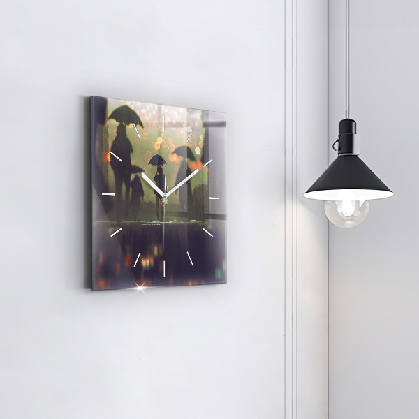 Szögletes fali üvegóra Emberek esernyővel