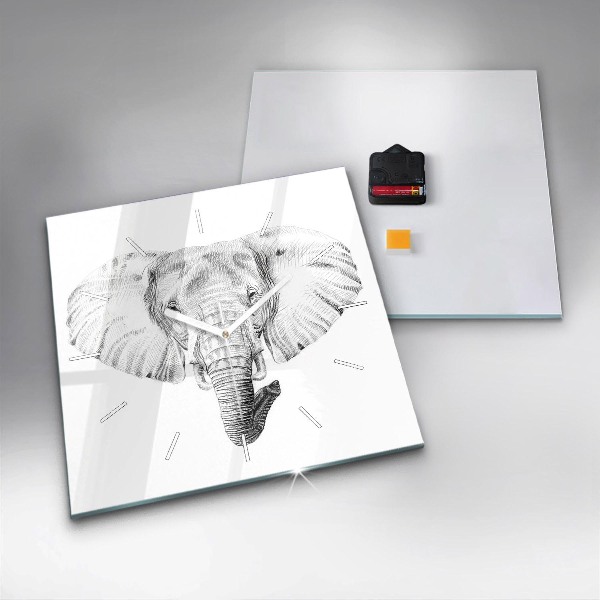 Szögletes fali üvegóra Grafikus elefántfej