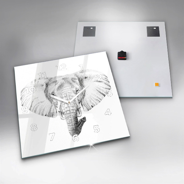 Szögletes fali üvegóra Grafikus elefántfej