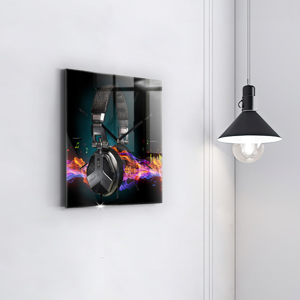 Szögletes fali üvegóra Fejhallgató és hanghullámok