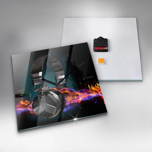 Szögletes fali üvegóra Fejhallgató és hanghullámok