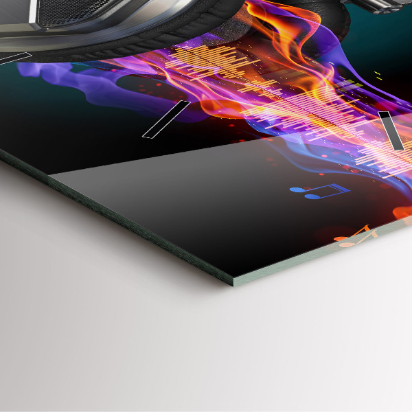 Szögletes fali üvegóra Fejhallgató és hanghullámok