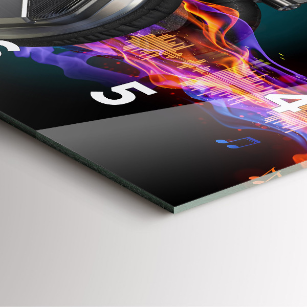 Szögletes fali üvegóra Fejhallgató és hanghullámok