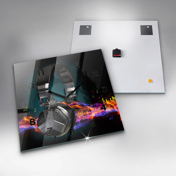 Szögletes fali üvegóra Fejhallgató és hanghullámok