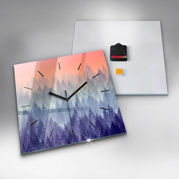 Szögletes fali üvegóra Erdő a ködben