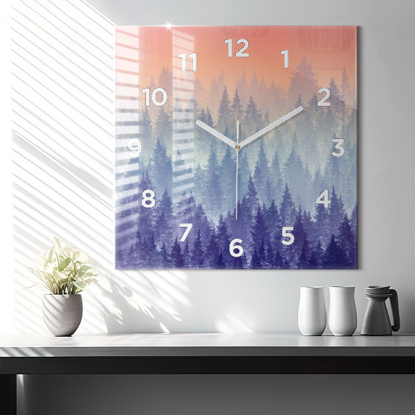 Szögletes fali üvegóra Erdő a ködben