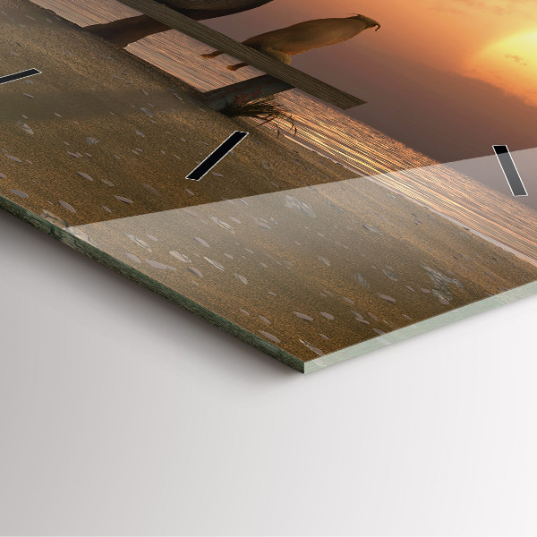 Szögletes fali üvegóra Állatok és naplemente