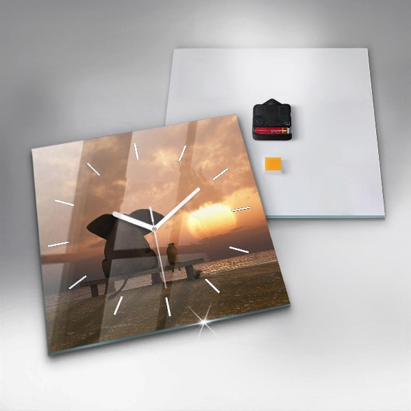 Szögletes fali üvegóra Állatok és naplemente