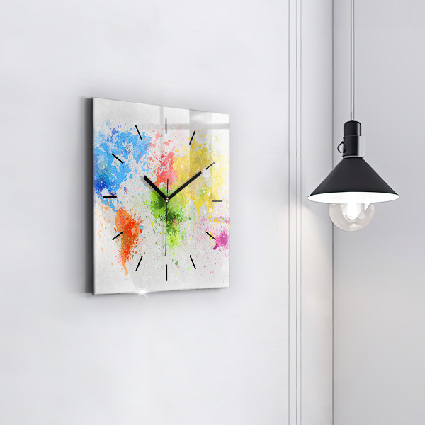 Szögletes fali üvegóra Világtérkép papíron