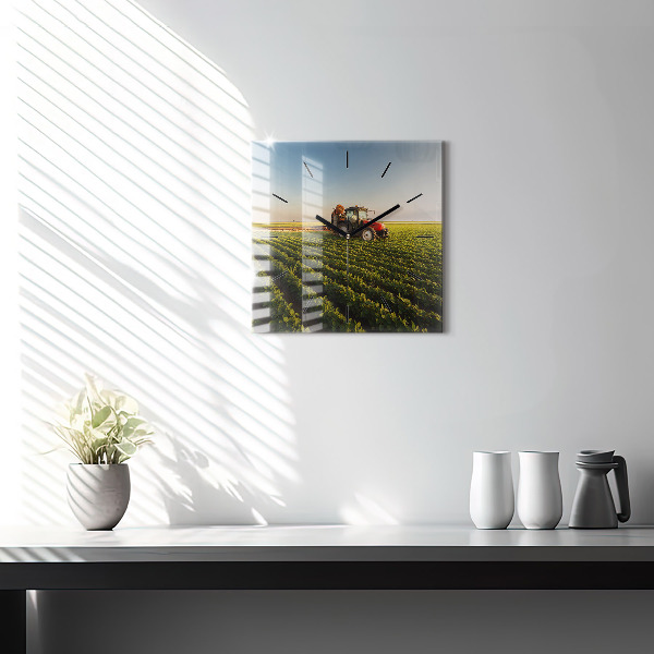 Szögletes fali üvegóra Traktor egy mezőgazdasági területen