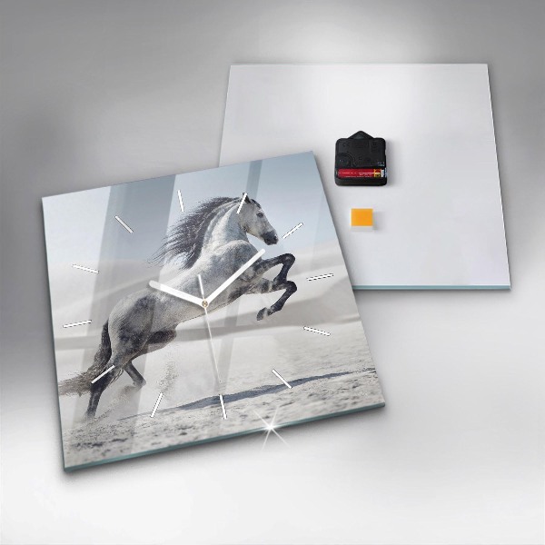 Szögletes fali üvegóra Vágtázó fehér ló