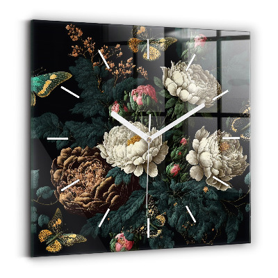 Szögletes fali üvegóra Virág és arany pillangók