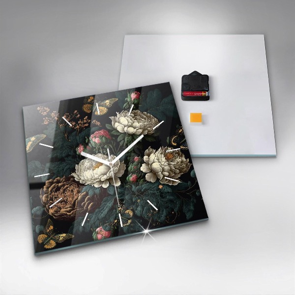 Szögletes fali üvegóra Virág és arany pillangók