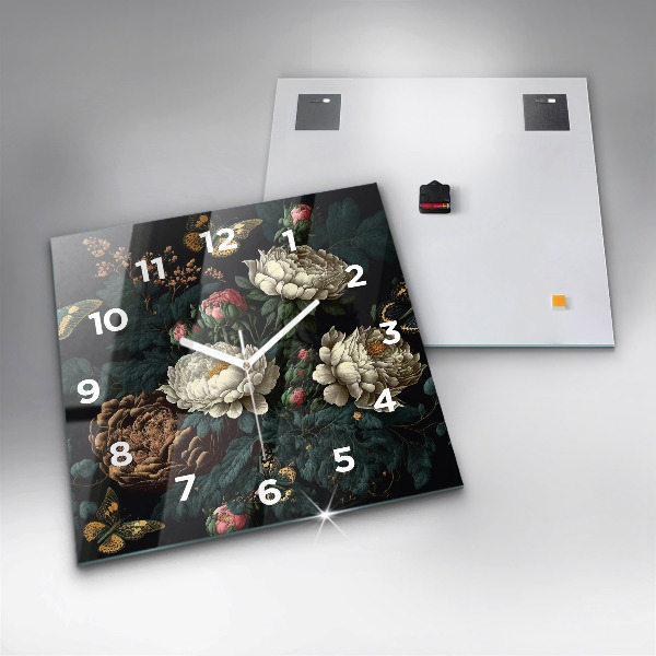 Szögletes fali üvegóra Virág és arany pillangók