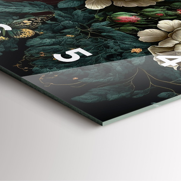 Szögletes fali üvegóra Virág és arany pillangók