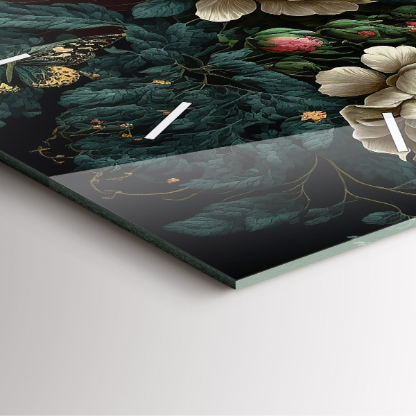 Szögletes fali üvegóra Virág és arany pillangók