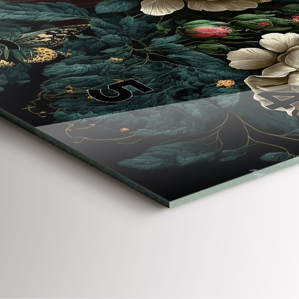 Szögletes fali üvegóra Virág és arany pillangók